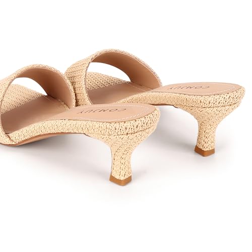 Raffia Mule Sandals for Women Square Toe Slip On Kitten Heels Woven Heeled Slides for Summer Dress and Vacation3