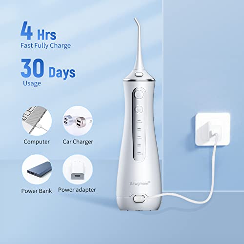 Sawgmore Irrigador Bucal Portatil, Irrigador Dental con 4 Modos y 4 Boquillas de Repuesto, Recargable por USB, Impermeable IPX7 Water Oral Flosser Limpieza Dientes Ideal para Viajes a Casa - imagen 7