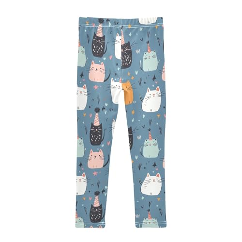 Cats on Blue Girls Leggings,Workout Leggings for Girls Toddler Athletic Legging Size for 3-10T2