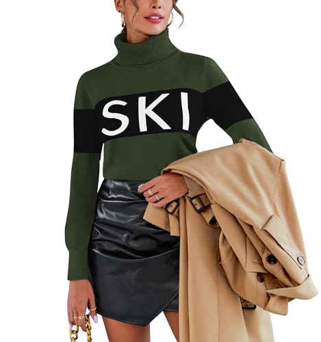 Ybenlow Women Sweaters Color Block Turtleneck Tops Comfy Winter Blouse 2024 Ski Sweaters Tight Knit Outfits Shirts XS-L2