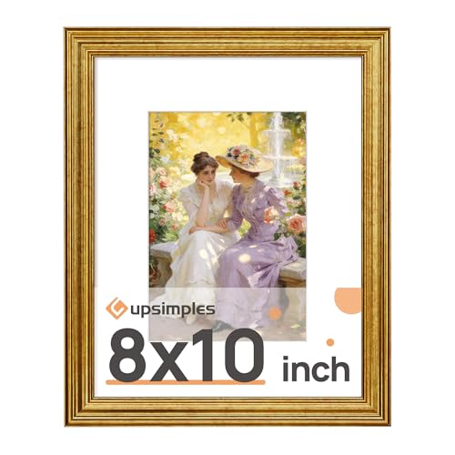 upsimples Vintage 8x10 Picture Frame Antique Gold Frames Display 5x7 with Mat or 8 x 10 Without for Wall or Tabletop Decor 1pack