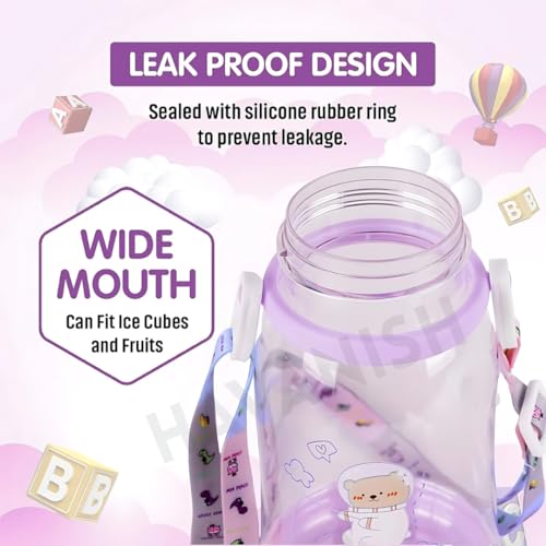 Image of Antlers Water Bottle for Kids 600ml BPA Free | Soft Silicone Sipper Transparent Bottle for Boys & Girls | Reusable Leak Proof with Strap for School, Sports, Travel & Outdoor Use - Pack of 2(Purple)