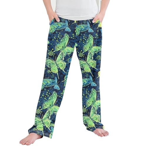 Butterfly Long Pajama Pants Elastic Waist PJ Bottoms with Pockets S A110489