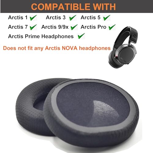 Image of Street27 Ear Pads Cushion Compatible with SteelSeries Arctis 3 / Arctis 5 / Arctis 7 Arctis 9 / Arctis 1 / Arctis pro Wireless Gaming Headphones, Black Fabric Earpad with Noise Isolation Foam - Black