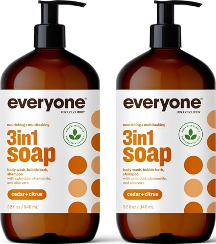 Image of Everyone 3-in-1 Soap, Body Wash, Bubble Bath, Shampoo, 32 Ounce (Pack of 2), Cedar and Citrus, made with Essential Oils for Men and Women | Sulfate-free | essential oil formula | body wash + shampoo + bubble bath | men and women | natural | bulk 2-pack