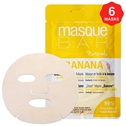 masque BAR Naturals Banana Infused Facial Sheet Mask (6 Pack) â€” All Natural Korean Beauty Face Skin Care Treatment â€” Deeply Hydrates, Mosturizes Dry Skin, Softens, Illuminates & Enhances Skin Radiance
