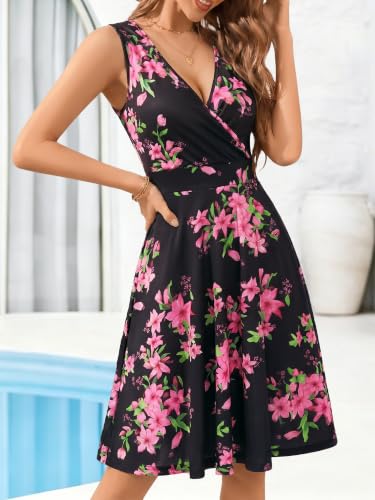 Image of GUBERRY Womens Wrap V Neck Sleeveless Sundress Summer Flare Tank Dress with Pockets