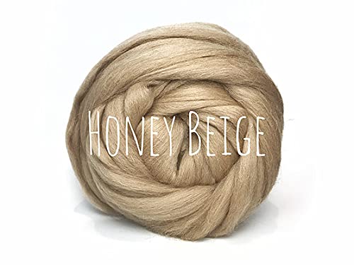 Colorful Passions Merino Wool Roving Oeko-TEX Certified Chunky Yarn Arm Knitting Felting Spinning Weaving Macrame 26-28 Microns EU Suppliers Golden Beige 500g (0.5kg) (1.1lb) โ image 1