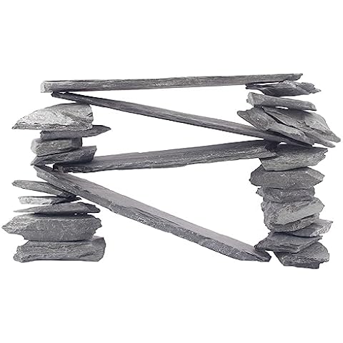 CFKJ [18 Pounds] Natural Slate Stone Rocks, Mix of Rocks About 2 to 5 inches and 4 Piece 8 inches Slate Stone Rocks for Aquascaping, Aquariums, Terrariums, Amphibian Enclosures Cover