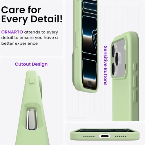 Image of ORNARTO Compatible with iPhone 17 Pro Max Case 6.9 inch, Slim Liquid Silicone 3 Layers Soft Gel Rubber Shockproof Protective Cover with Anti-Scratch Microfiber Lining-Matcha