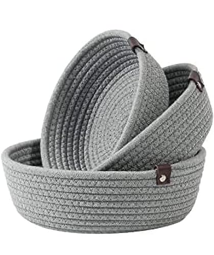 Image of Cube Storage Bins Organizer Collapsible Set of 3 Cotton Rope Storage Baskets Decorative Woven Basket with Handles 11 H x 10.5 W x 10.5 D (Grey)