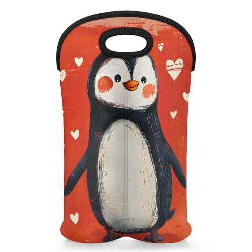 GzLeyigou 2 Bottles Penguin Heart Red Wine Bag Sleeve Totes Neoprene Protective Wine Carrier Bag for Wine,Water, Champagne, Beer, Baby Bottles,Gift 14.5 x 10 Inches