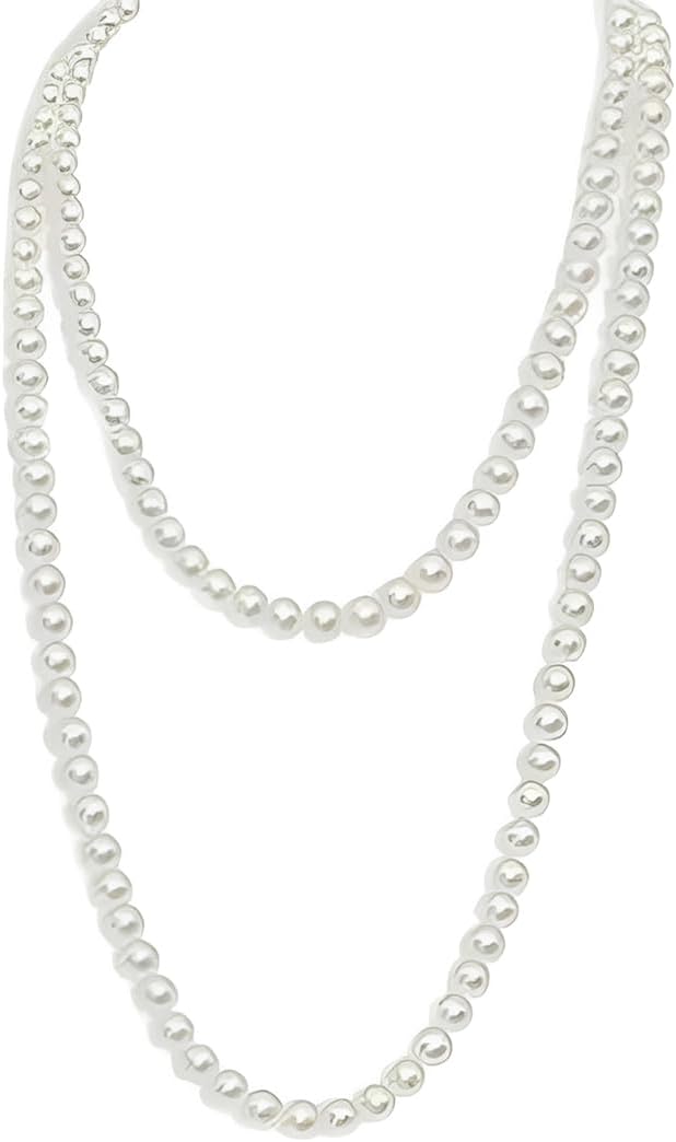 Collana Perle Donna Lunga del 1920, Bigiotteria Donna, Girocollo di Perle di Imitazione Rotonda, Collana Finte Artificiali Maglione Lungo Elegante, 150cm