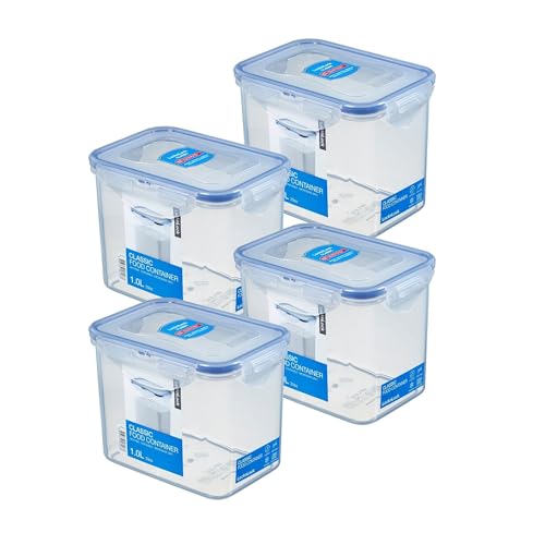 LocknLock 4 STÜCK HPL812 Vorratsdosen - Frischhaltedosen 1 Liter - Maße (LxBxH): 151 x 108 x 117 mm - Geeignete Dosen zum Einfrieren und Mikrowelle - Lock and Lock Dosen Food Box Meal-Prep-Boxen