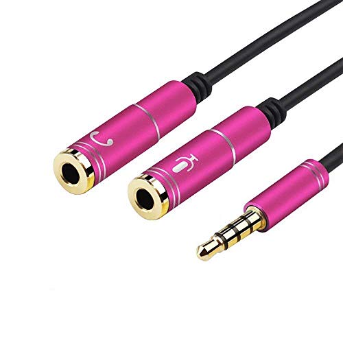 Image of Headphone Mic Splitter, FENTICO 3.5mm Headsets Splitter Adapter, (2 TRS Female to 1 TRRS Male) Compatible with PS4, Xbox One S, Tablet, Mobile Phone, PC Gaming Headsets and Laptop (Pink, 30 CM)