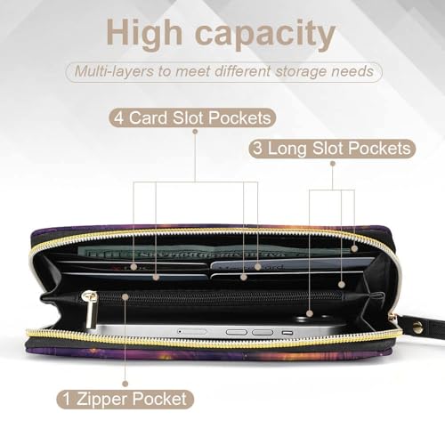 Couple Boating Fantasy Leather Wallets Long Wallet Bifold Card Holder Adjustable Buckle Multi Cards Case with Grip Hand Strap4