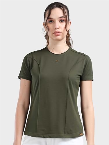 Image of STELLERS Womens Spiumo Cotton Solid Crew Neck T-Shirt Regular Fit | Odour Resistant | Quick Dry | Stretchable | Lightweight