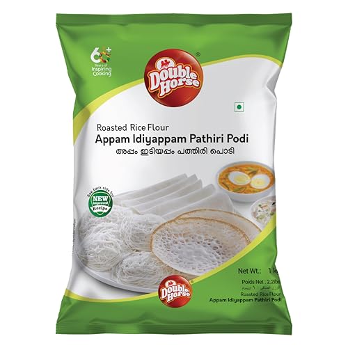 Image of Double Horse Traditional Appam /Idiyappam /Pathiri Rice Flour, 1kg| Roasted Rice Flour| Sortex Rice|Aripodi| Pathil Powder