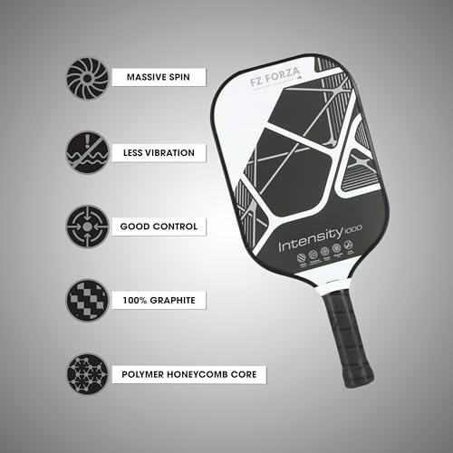 FZ Forza Intensity 1000 Pickleball Paddle - 14mm Frosted Graphite Surface, PP Honeycomb Core, Elongated Design, Lightweight 220-230g, PU Grip, Black 4 410FuBRdSgL