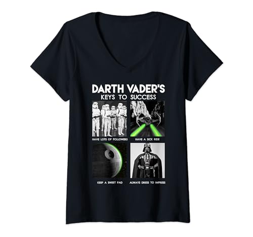 T-shirt Star Wars Darth Vader imprimé Keys To Success col V vêtement coton extensible