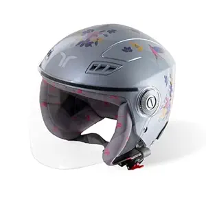 TVARRA Blossom Women’s Open Face Helmet with Printed Design, ISI Certified, Lightweight Material, Crafted for Women, Extreme Comfort fit with Clear Visor, New Launch