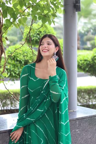 Image of KD Women's Floral Printed Georgette Anarkali Kurta Set With Dupatta, Traditional Salwar Suit, Long Sleeve Ethnic Dress