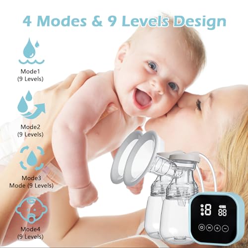Bizcasa Sacaleches Electricos, 4 Modos y 9 Niveles de Succión con Pantalla LED, Recargable, Silencioso Portátil Sacaleches, Saca Leche Materna Electrico, para viajes y hogar, Sin BPA (Azul) - imagen 5