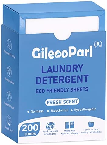 200-loads Eco-friendly Laundry Detergent Sheets - Fresh Scent - for Home/Travel/Apartment/Dorm - Gileooparl Laundry Detergent Strips Biodegradable & Hypoallergenic - 200 Count