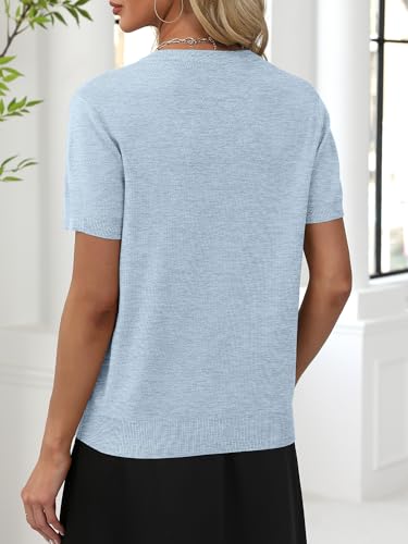Image of ANRABESS Women Wool Blend Sweater Summer 2026 Short Sleeve V Neck Pullover Top Business Casual Outfit Beach Vacation Clothes