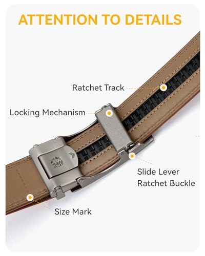 Image of Chaoren Leather Ratchet Belt 2 Pack Dress with Click Sliding Buckle 1 3 /8 inch in Gift Set Box - Adjustable Trim to Fit