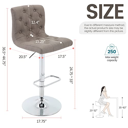 Brage Living Tufted Fabric Bar Stool, Adjustable Swivel Counter Height Barstool With Back, Upholstered Armless Airlift Bar Chair For Kitchen Dining Cafe (Taupe) #TOP2
