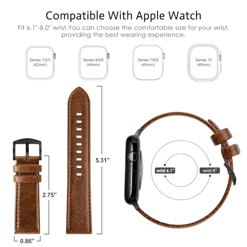 EDIMENS Leather Bands Compatible with Apple Watch 49mm 45mm 42mm 44mm Band Men Women, Vintage Genuine Leather Wristband Replacement Band Compatible for Apple Watch iwatch Series 8 7 6 5 4 3 2 1 SE2 SE