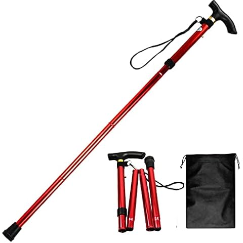 Walking Stick/Canes,Foldable, Collapsable Cane Hiking Pole Height Adjustable, Lightweight Anti-Slip for Travel Outdoor Hiking Help Balance for Men and Women Seniors(red) Cover