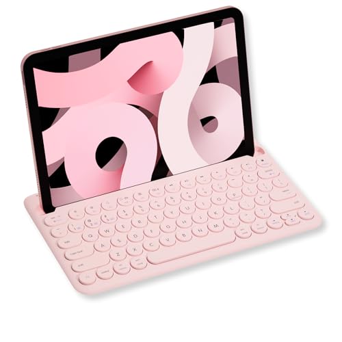 Macally Bluetooth Keyboard for Tablet | Wireless Keyboard for iPad mini/Air/Mini, iPhone (Multi-Device, Built-in Stand, Rechargeable) Easy to Use and Cute Portable