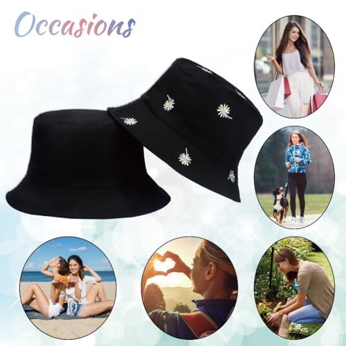 Image of Reversible Bucket Hat for Women Summer Travel Fisherman Cap, Girls Cute Double Side Wear Bucket Cap