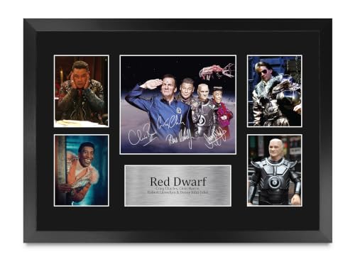 Réplica de autógrafo de Red Dwarf enmarcado A3 con acabado premium para coleccionistas de series