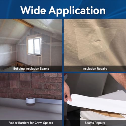Image of Vapor Barrier Tape with Release Liner, 9 Mil Easy-to-Use Polyethylene Moisture Vapor Barrier Seam Tape for Crawl Space, Repairs, Underlayment, Waterproof, 3.6 inch x 180', 2 Rolls, White