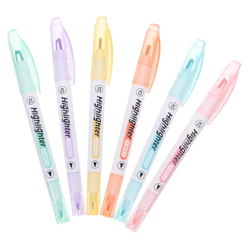 Healifty Marcadores Fluorescentes de Doble Punta 6 Unidades Colores Pastel Punta Biselada y Fina Material Escolar Adecuado para Estudiantes y Uso Personal