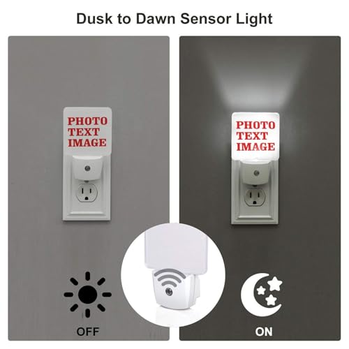 Image of Personalized Photo Nightlights Set of 2, Custom Your Own Image 2 Pictures LED Plug-in Night Light 2-Pack for Bedroom Bathroom Hallway