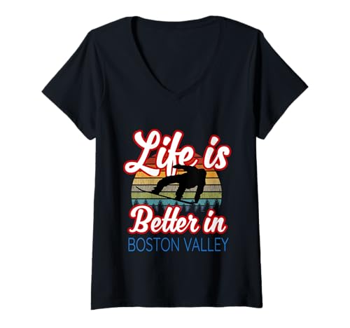 Mujer Recuerdo de Bolton Valley/ «¡La vida es mejor en Bolton Valley!» Camiseta Cuello V
