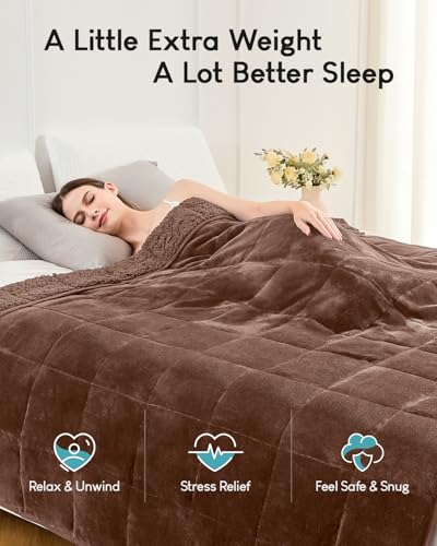 Image of Cottonblue Weighted Blanket for Adults 15 lbs Queen Size 60x80 in, Cozy Flannel Sherpa Fleece Weighted Throw Blankets Comfortable for Calming and Relax, Shaggy Bed Sofa Heavy Blankets, Chocolate Brown