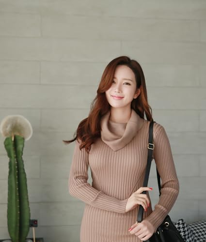 Image of v28 Women's Stretchable Cowl Neck Knit Long Sleeve Slim Fit Bodycon Sexy Sweater