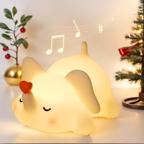 MAGOHMT Elephant Night Light for Kids with Music - Squishy Silicone Nursery Lamp, Cute Animal Light 3-Level Dimmable & Rechargeable for Baby Bedroom