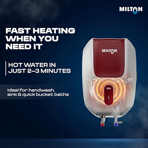 Image of Milton 5 Litre Instant Water Geyser | Powerful 3000W Electric Geyser for Bathroom & Kitchen | Advanced Safety | Compact Geyser SS304 Tank | 2 Year Product Warranty & 5 Year Tank Warranty | Red