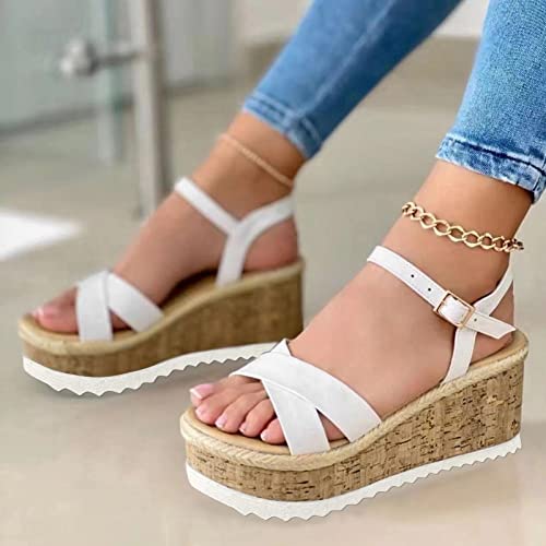 Sandales compensées tendance pour marcher sans douleur avec style blanc