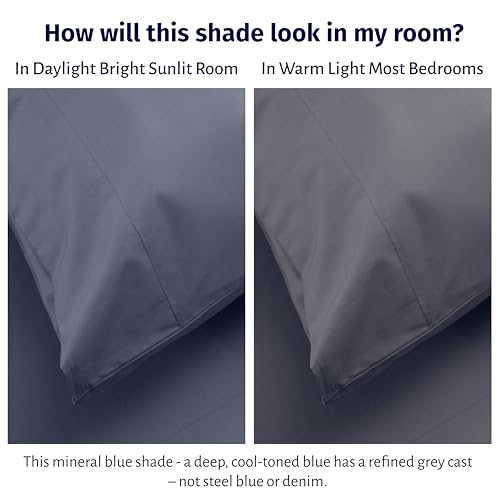 Image of California Design Den Bed Sheets Full Size Set - Certified 100% Egyptian Cotton Percale Sheets Full Size with Deep Pockets, Lightweight, Crisp and Durable Luxury Bedding Set - Mineral Blue (Grey Tone)
