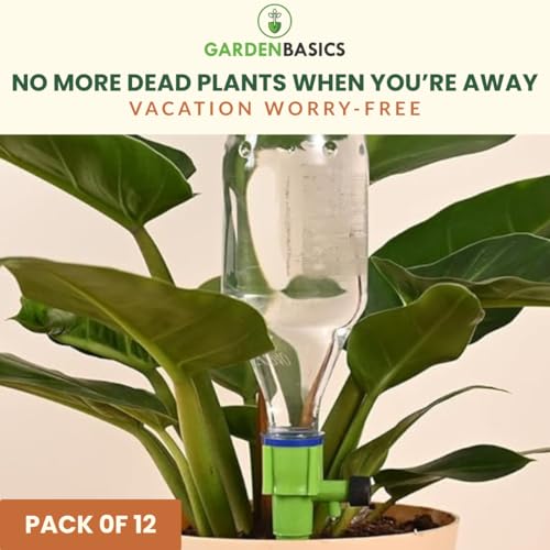 Image of Self Watering Spikes for Plants - Pack of 12 | No Leakage Guarantee | Adjustable Drip Spikes for Home Garden | Plant Water Dropper | Perfect for Vacation & Busy Gardeners (GREEN)