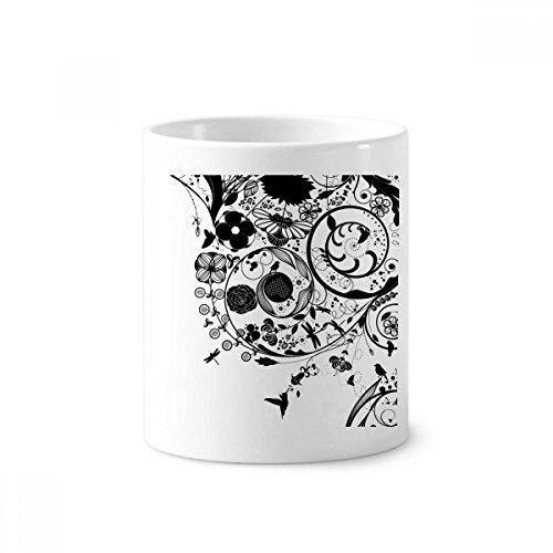 Fiore piante nero bianco Art grain silhouette spazzolino portapenne tazza di ceramica tazza bianca 350 ml Gift