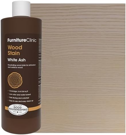 Furniture Clinic Wood Stain | White Ash | Water Based | Fast Drying, Low Odor, & Non-Toxic | for Indoor & Outdoor Furniture and More | Multiple Finishes | (17oz / 500ml)