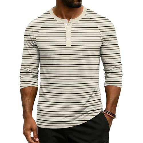 Mens 3 Button 3/4 Sleeve Blouses Casual Loose Fashion Pullover Tops Crew Neck Printed Comfortable Henley Shirts